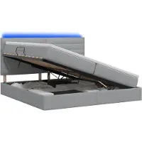 vidaXL LED-bed met opbergruimte en matras, lichtgrijs, 200 x 200 cm, gestoffeerd