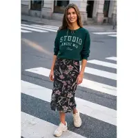 Street One Studio Street One Dames Midi-rok van mesh met bloemenprint - Grijs - 34