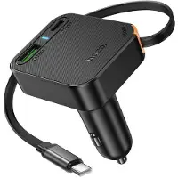Hoco Autolader , wit, met intrekbaar kabel, 2 x USB-C + USB-A, QC PD, 65W, model NZ18, zwart