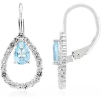 Cavill - Luxe Zilveren Oorbellen - 925 Sterling Zilver Gerhodineerd - Hemelblauwe Peervormige Topaas 0,889 ct - Witte Topaas - 22 mm
