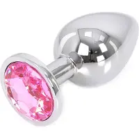 O-products Butt plug aluminium met roze kristal - large