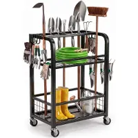 Springos Tuingereedschapswagen - Tuingereedschapshouder - Op Wielen - 3 Laags - 96 Cm - Staal - 80 Kg