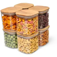 Famanu – Glazen voorraadpotten met acacia deksel, set van 8 x 750 ml, luchtdichte voorraadpotten voor keukenopslag
