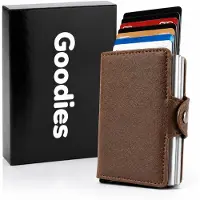 Goodies Pasjeshouder Uitschuifbaar - RFID Creditcardhouder - 14 Pasjes - Anti-diefstal - Kaarthouder - Donkerbruin - Leer & Aluminium - Incl. Cadeauverpakking