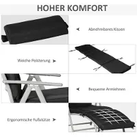 HAUSS SPOLE Ligbed - Opvouwbare Strandligstoel - 7 Standen Verstelbare Rugleuning Met Kussen - Voor Tuin Balkon En Camping - Metaal Zwart