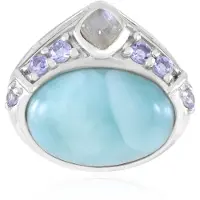 Cavill - Larimar Hanger 3,15 ct - 925 Sterling Zilver Gerhodineerd - Ovaal Cabochon - Blauwe Maansteen & Tanzaniet - Elegant Sieraad