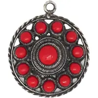 Zeeuws Meisje - Rode Zeeuwse Knoop Hanger met Rood Midden en rode Ronde Bolletjes