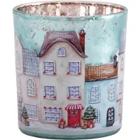Clayre & Eef Waxinelichthouder Ø 7x8 cm Blauw Glas