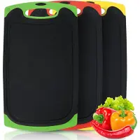 Famanu – Snijplankenset van 3, kunststof snijplanken met sapgroeven en antislip handgrepen, multifunctioneel en BPA-vrij, 35 x 21 x 7.6 cm