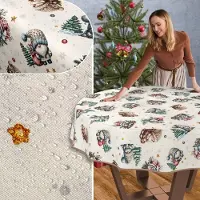 ANRO Tafelkleed Kerstman Groen Rond Ø100cm Met sierband Afwasbaar Waterafstotend Binnen & Buiten