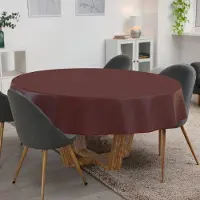 ANRO Tafelkleed Effen linnenlook Rood Rond Ø120cm Met sierband Afwasbaar Waterafstotend