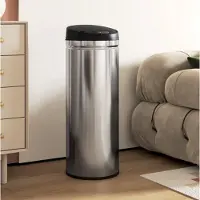 HAUSS SPOLE Prullenbak – Sensoropening En Soft-Close – 50 Liter – Metaal – Zilverkleurig – Voor Keuken En Kantoor – Vingerafdrukbestendig