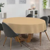 ANRO Tafelkleed Effen linnenlook Beige Rond Ø120cm Met sierband Afwasbaar Waterafstotend