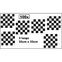 Wefiesta 100x Servetten Race zwart/wit 33cm x 33cm - 3 laags - Zandvoort Servet diner eten knoeien restaurant Formule 1 BBQ thema feest verjaardag feest