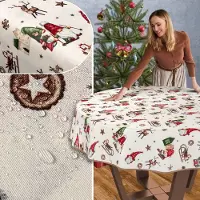 ANRO Tafelkleed Kerstkabouter Rood Rond Ø140cm Met sierband Afwasbaar Waterafstotend Binnen & Buiten