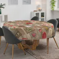 ANRO Tafelkleed Harten Bruin Rond Ø100cm Met sierband Afwasbaar Waterafstotend Binnen & Buiten
