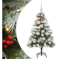 vidaXL Kunstkerstboom Groen en wit 120 cm PVC en Metaal en Plastic