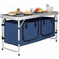 Springos Campingtafel - Vouwtafel - Inklapbaar - Verstelbaar - Inclusief Stoelen - 120x47x55 - Zilver
