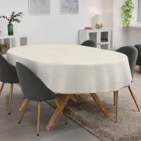 ANRO Tafelkleed Bloemen Beige Ovaal 260x140cm Met sierband Afwasbaar Waterafstotend Binnen & Buiten