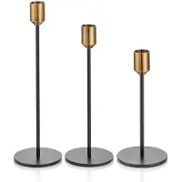 Unyqoos Set van 3 stijlvolle metalen kandelaars in goud en zwart voor tafeldecoratie