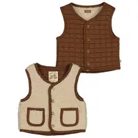 Feetje reversible gilet Tiny Timber Tales - beige/bruin Jongens Teddy Ronde hals - maat 80