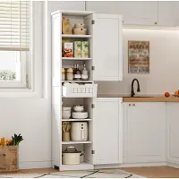 HAUSS SPOLE Keukenkast - Smalle Opbergkast Met 2 Deuren 1 Lade En Verstelbare Planken - Voor Keuken Eetkamer Woonkamer - MDF - 170x40x30 Cm - Wit