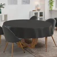 ANRO Tafelkleed Effen linnenlook Antraciet Rond Ø100cm Met sierband Afwasbaar Waterafstotend