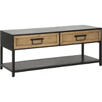 Mauro Ferretti TV-meubel Hanoi, 95 x 38 x 38 cm - TV-meubel van zwart metaal met houten lades met rotinlook - Moderne, stijlvolle en minimalistische boheemse stijl