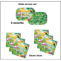Wefiesta Aloha set tropical - 2x Serveerschaal Tropical Aloha 30cm x 20cm + 60x Servetten Hawai aloha 33cm x 33cm