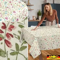 ANRO Tafelkleed Iris bloemen Beige 130x90cm Rechte rand Afwasbaar Waterafstotend Binnen & Buiten