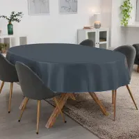 ANRO Tafelkleed Donkerblauwe linnenlook Ovaal 320x140cm Met sierband Afwasbaar Waterafstotend