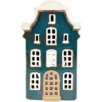 Clayre & Eef Waxinelichthouder Huis Blauw Keramiek