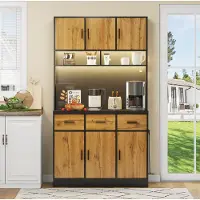 HAUSS SPOLE Keukenkast - Met Ledverlichting En Bediening Via Applicatie - 6 Deuren, 3 Lades En Stopcontact - MDF - 100x40x180 Cm - Zwart Naturel