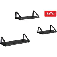 Hoppa! 3 Wandplanken - Zwart - Metaal - 40/35/30 x 12 x 11 cm (L x D x H)