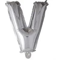 Funny fashion Folie Ballon Letter V Zilver 41cm met Rietje
