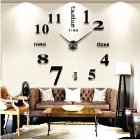 LW Collection Premium Zwarte Moderne wandklok met Cijfers / Zwarte Design Muurklok / Sticker 3D klok / Zwart