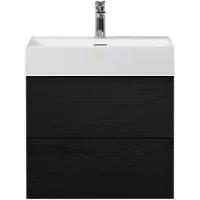 Guido Gusto Badkamermeubel Summer 60cm zwart eiken inclusief wastafel robuust mat wit met kraangat