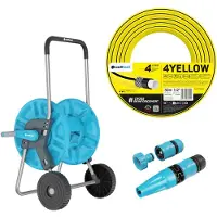 Cellfast Aluplus slangenhaspel 1/2", 60 meter + 4YELLOW tuinslang 1/2", 30 meter + Set met Basic sproeikop 1/2"