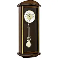 AMS Wandklok Radiogestuurd 5015/1 • Noten gelakt houten klok met slinger en met Westminster slag - 66cm x 26 cm
