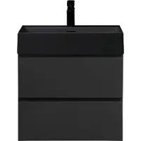 Guido Gusto Badkamermeubel Summer 60cm mat grijs inclusief wastafel robuust mat zwart met kraangat