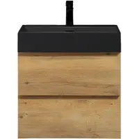 Guido Gusto Badkamermeubel Summer 60cm eiken inclusief wastafel robuust mat zwart met kraangat