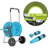 Cellfast Aluplus-slangwagen 1/2" 60 m + Quattro-tuinslang 1/2" 25 m + set met Basic-sproeier 1/2"
