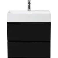 Guido Gusto Badkamermeubel Summer 60cm mat zwart inclusief wastafel robuust mat wit met kraangat
