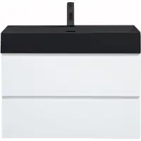 Guido Gusto Badkamermeubel Summer 80cm hoogglans wit inclusief wastafel robuust mat zwart met kraangat