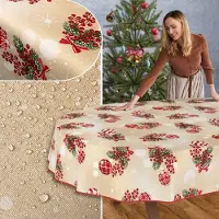 ANRO Tafelkleed Kerstballen Beige Ovaal 200x140cm Met sierband Afwasbaar Waterafstotend