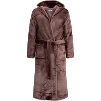 Gaubert Unisex Badjas Extra Lang met Capuchon en Ceintuur - Ochtendjas - Superzacht Coral Fleece - Heren Dames - Koffiebruin - Maat S/M - 8210-Coffee