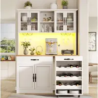 HAUSS SPOLE Keukenkast - Hoge Opbergkast Met Uitneembare Trolley En Ledverlichting - Voor Keuken En Eetkamer - MDF - 140x38x180 Cm - Wit