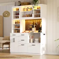 HAUSS SPOLE Keukenkast - Met Ledverlichting En Stopcontact - 5 Lades En Verstelbare Planken Voor Keuken - MDF - 145x40x185 Cm - Wit