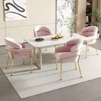 HAUSS SPOLE Eetkamerstoel - Fluweel Roze Met Armleuningen - Moderne Licht Luxe Beklede Zitstoel - Voor Woonkamer, Eetkamer En Slaapkamer - Metaal
