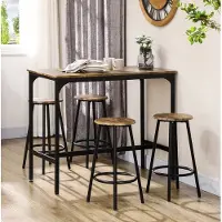 HAUSS SPOLE Barkruk - Bartafelset Met 4 Krukken - Industrieel en Ruimtebesparend - Voor Keuken en Bar - MDF en Metaal - Bruin